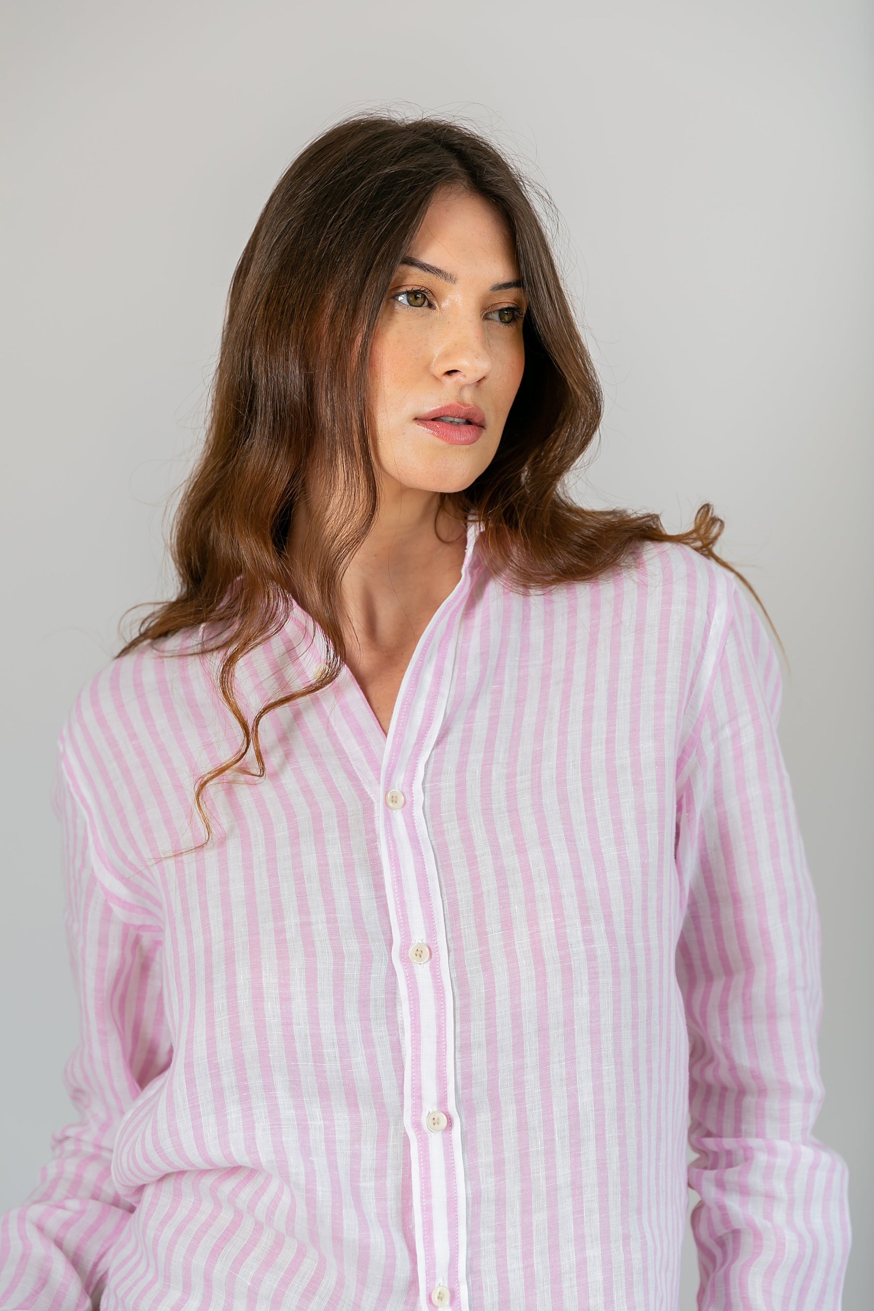 Camisa 100% Linho Amalfi Listra Rosa
