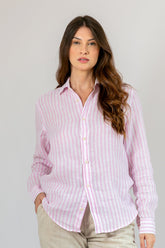 Camisa 100% Linho Amalfi Listra Rosa